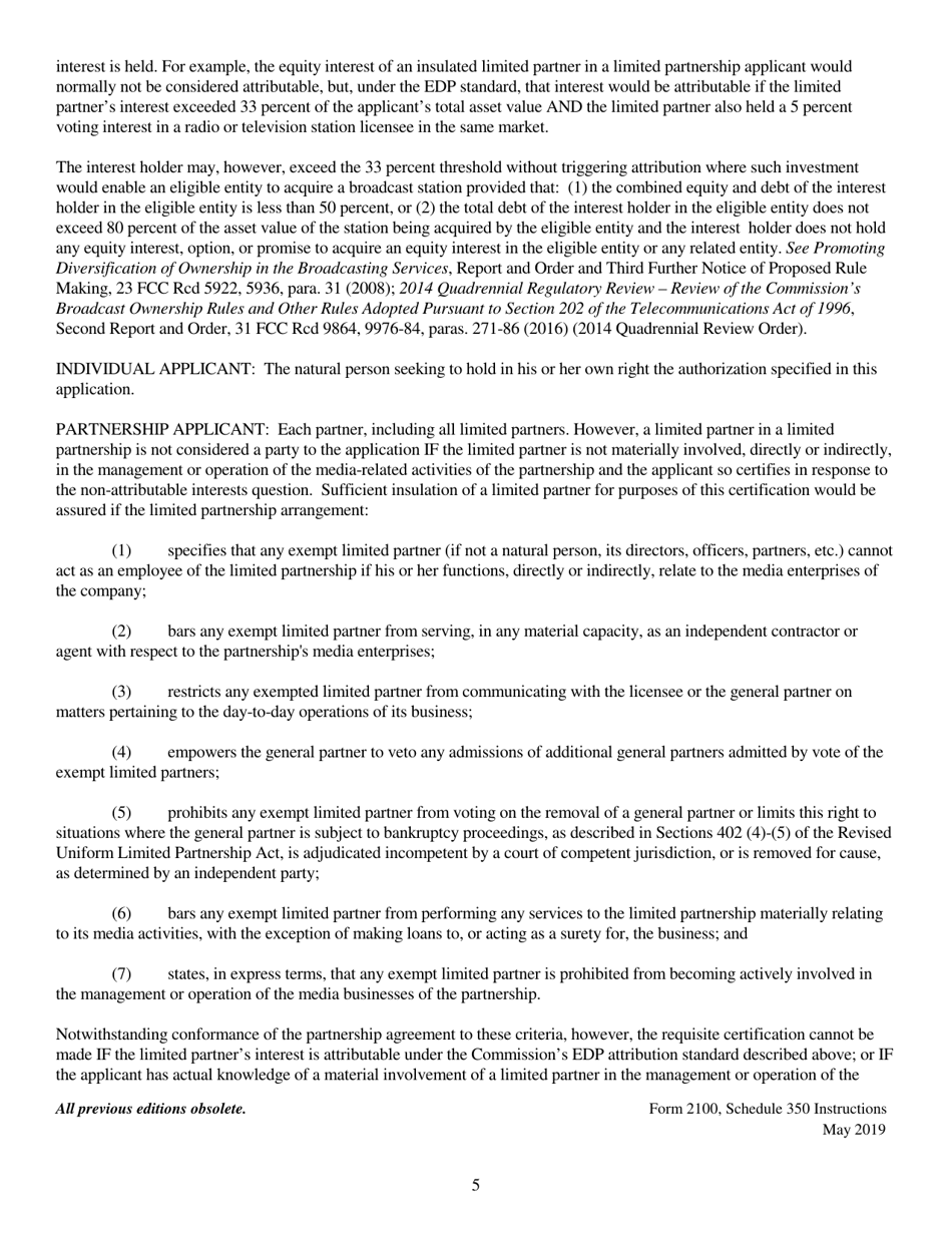 Instructions for FCC Form 2100 Schedule 350 Fm Translator or Fm Booster Station License Application, Page 5