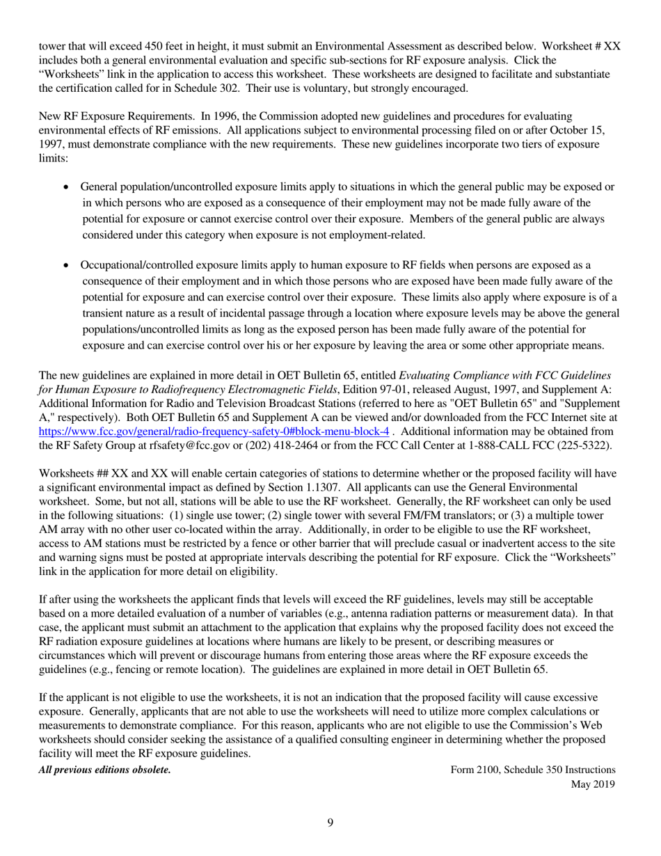 Instructions for FCC Form 2100 Schedule 350 Fm Translator or Fm Booster Station License Application, Page 9