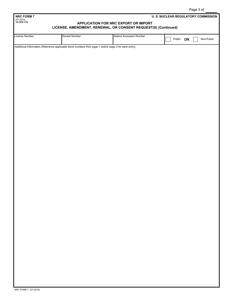 NRC Form 7 Application for NRC Export or Import License, Amendment, Renewal, or Consent Request(S), Page 3
