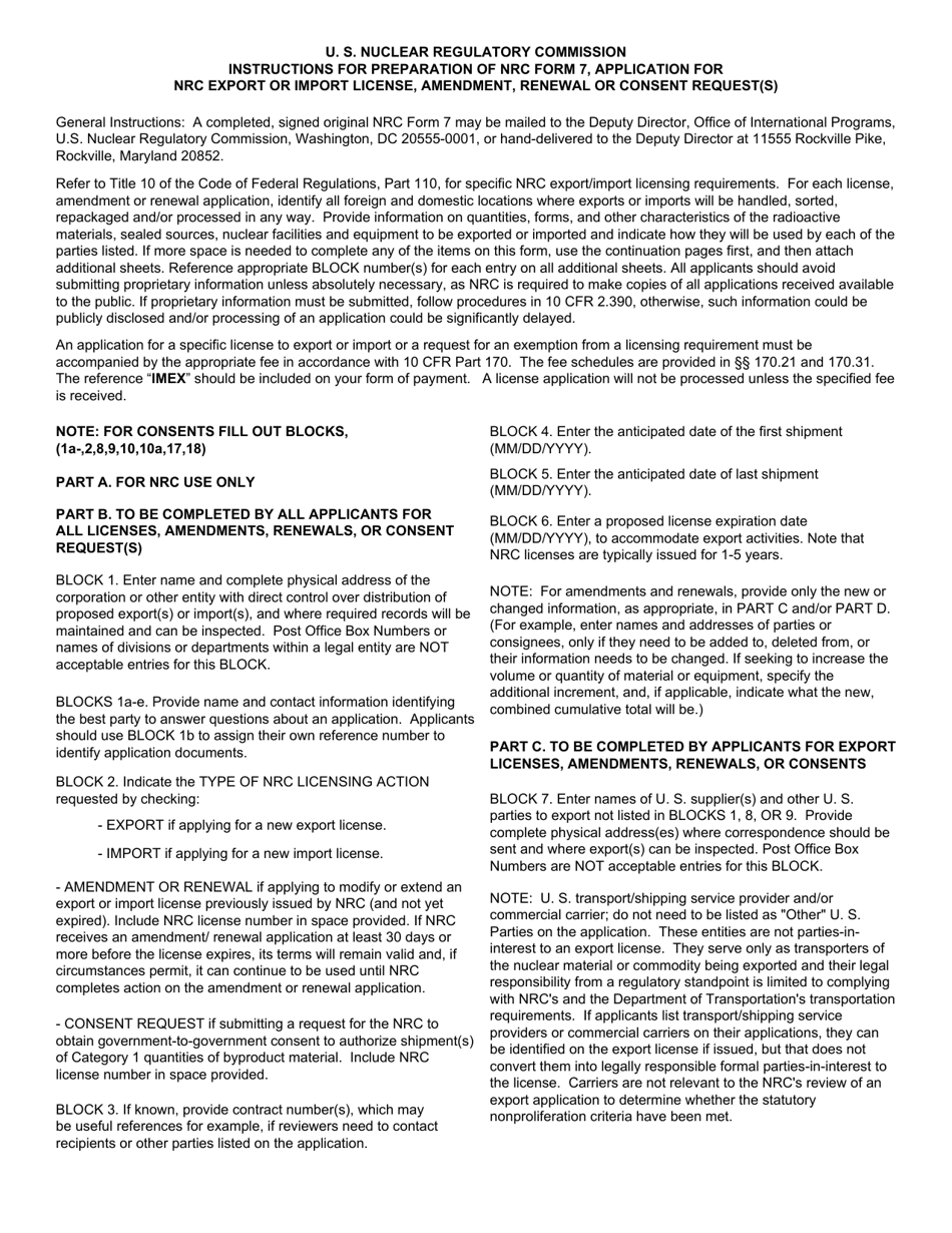 NRC Form 7 Application for NRC Export or Import License, Amendment, Renewal, or Consent Request(S), Page 4