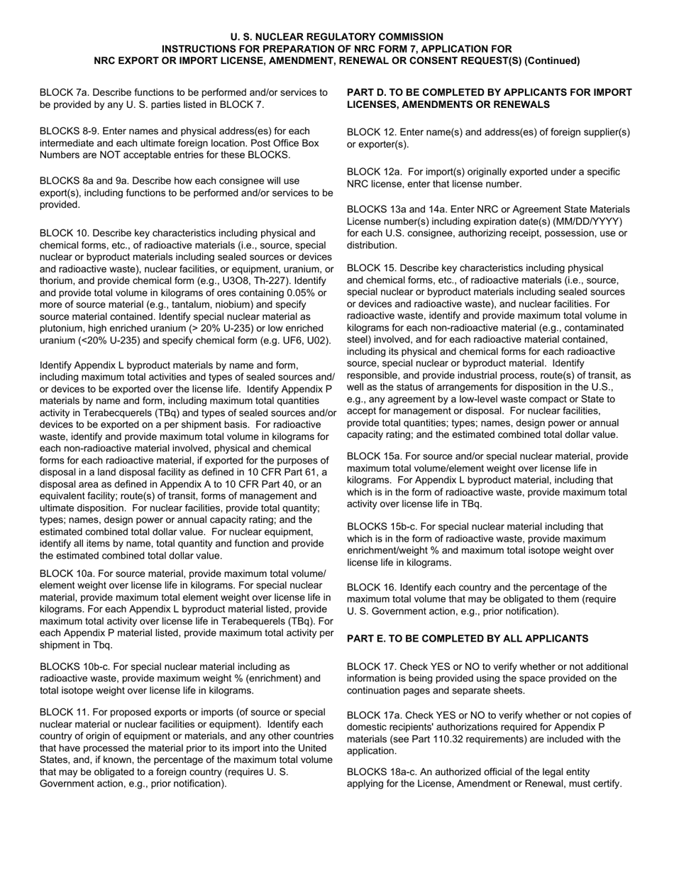 NRC Form 7 Application for NRC Export or Import License, Amendment, Renewal, or Consent Request(S), Page 5