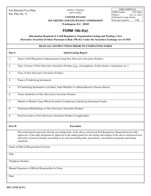 Form 19B-4(E) (SEC Form 2449)  Printable Pdf