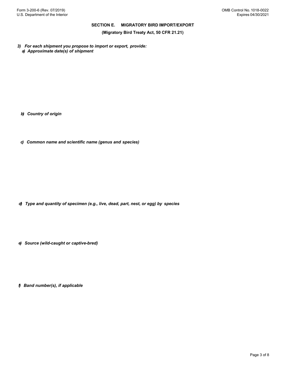 FWS Form 3-200-6 Federal Fish and Wildlife Permit Application Form - Migratory Bird Import / Export, Page 3
