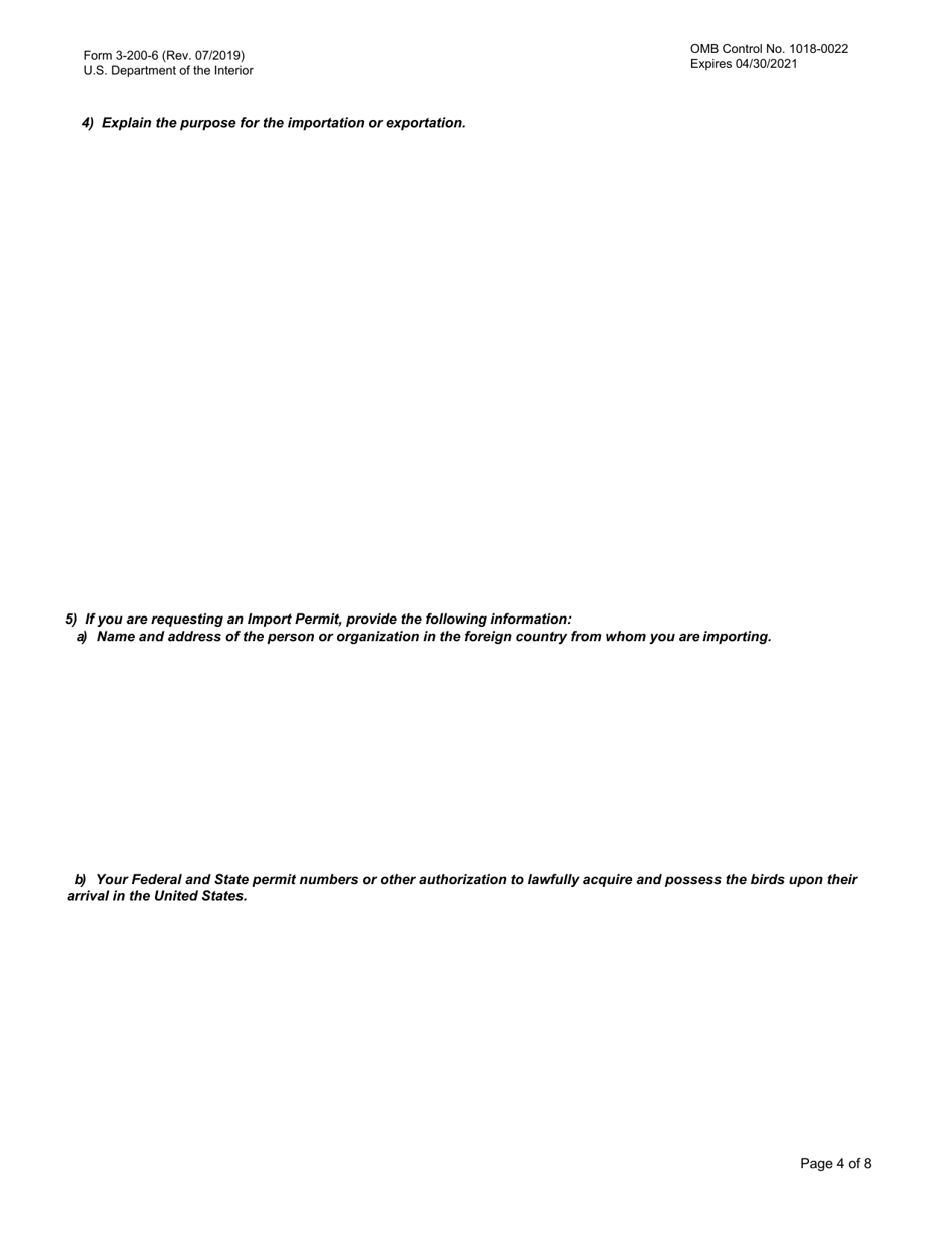 FWS Form 3-200-6 Federal Fish and Wildlife Permit Application Form - Migratory Bird Import / Export, Page 4