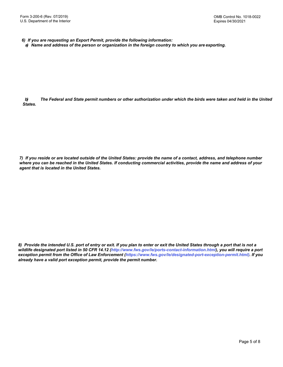 FWS Form 3-200-6 Federal Fish and Wildlife Permit Application Form - Migratory Bird Import / Export, Page 5