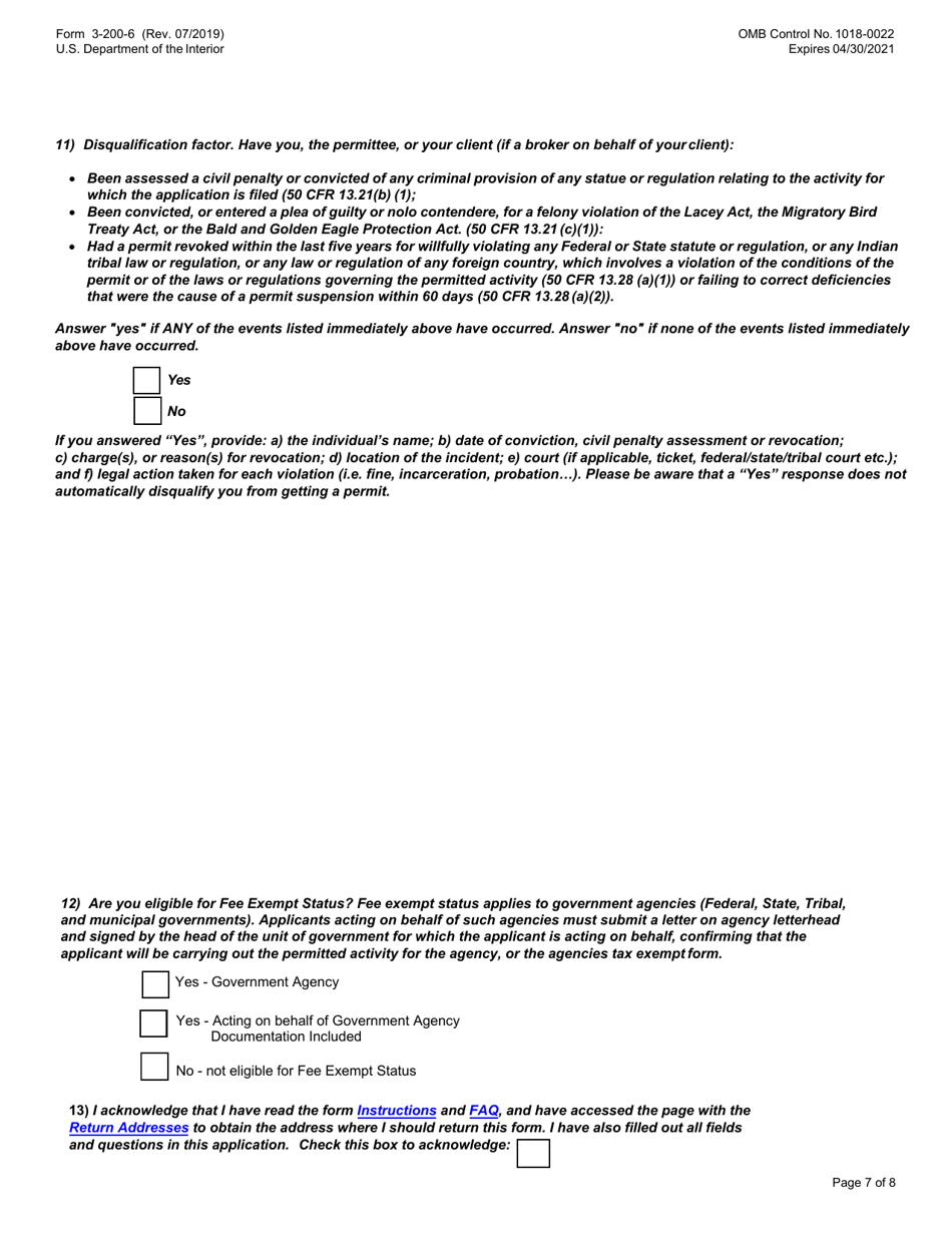 FWS Form 3-200-6 Federal Fish and Wildlife Permit Application Form - Migratory Bird Import / Export, Page 7