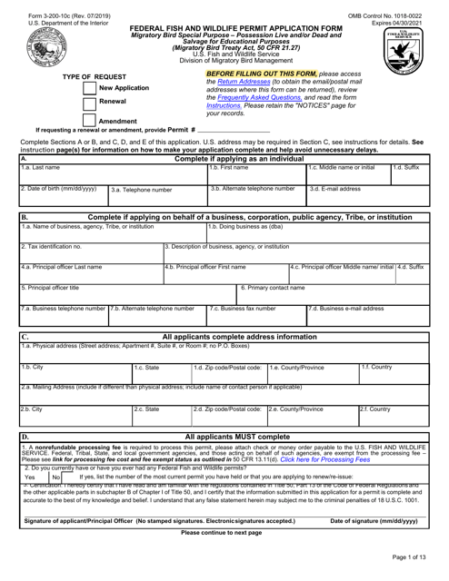 FWS Form 3-200-10C  Printable Pdf