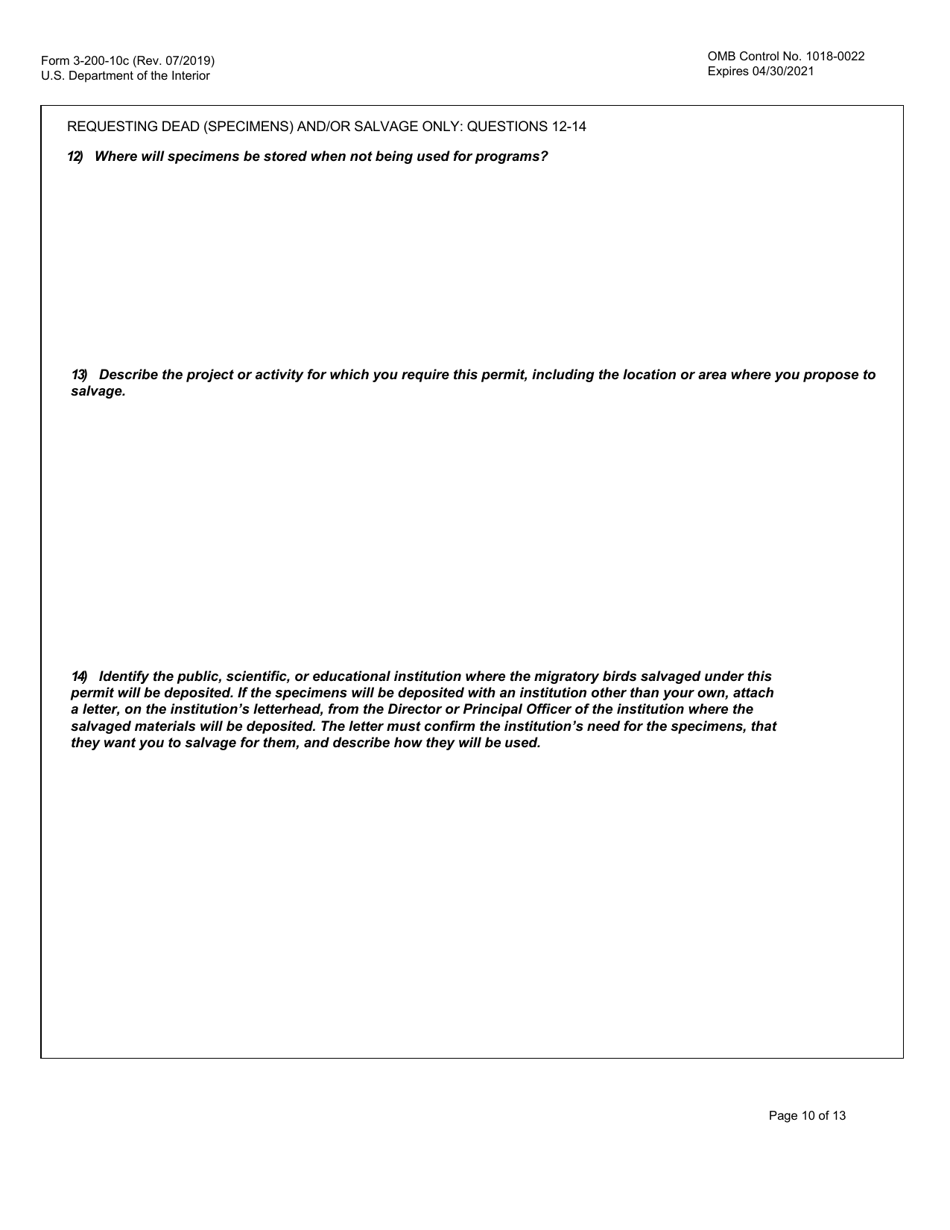 FWS Form 3-200-10C Federal Fish and Wildlife Permit Application Form - Migratory Bird Special Purpose - Possession Live and / or Dead and Salvage for Educational Purposes, Page 10