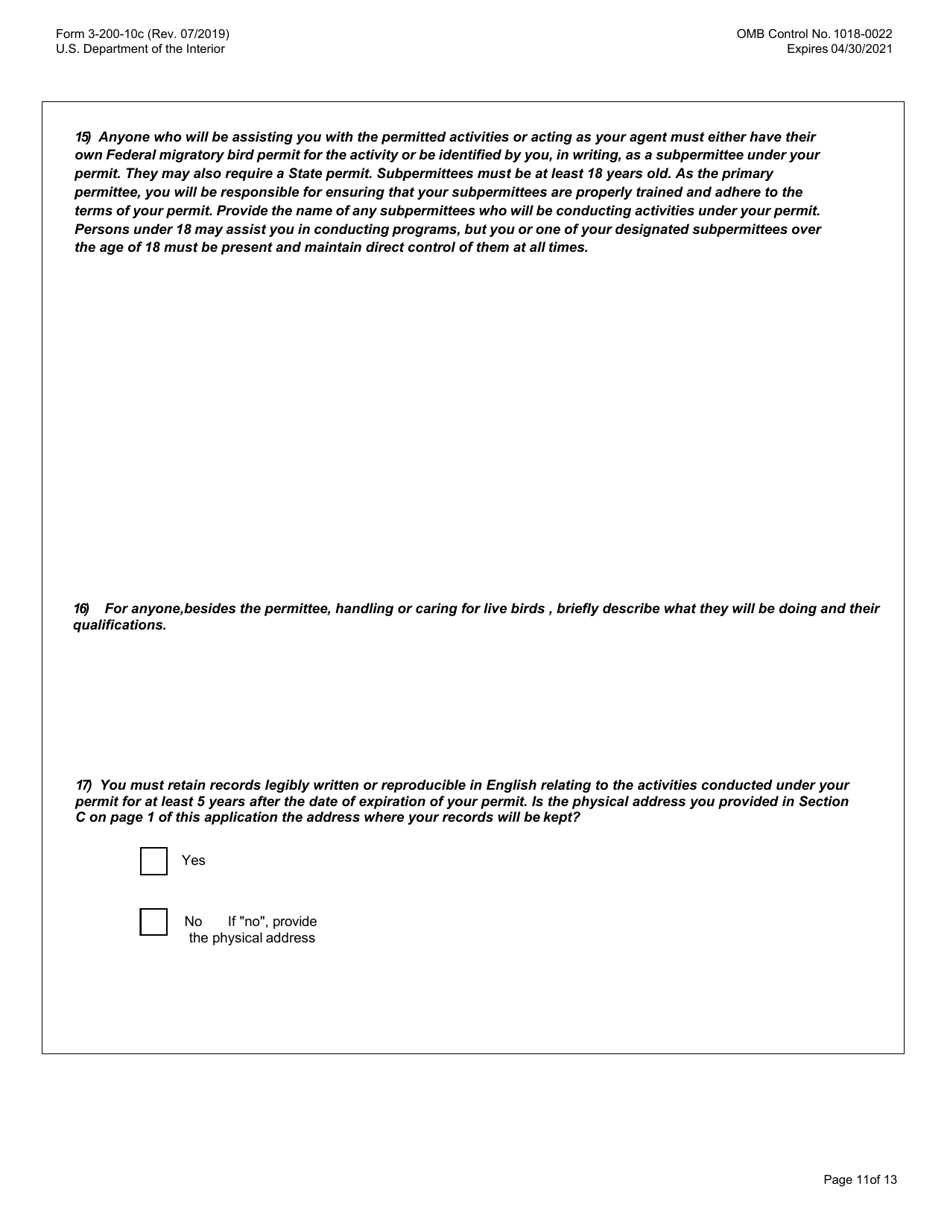 FWS Form 3-200-10C Federal Fish and Wildlife Permit Application Form - Migratory Bird Special Purpose - Possession Live and / or Dead and Salvage for Educational Purposes, Page 11