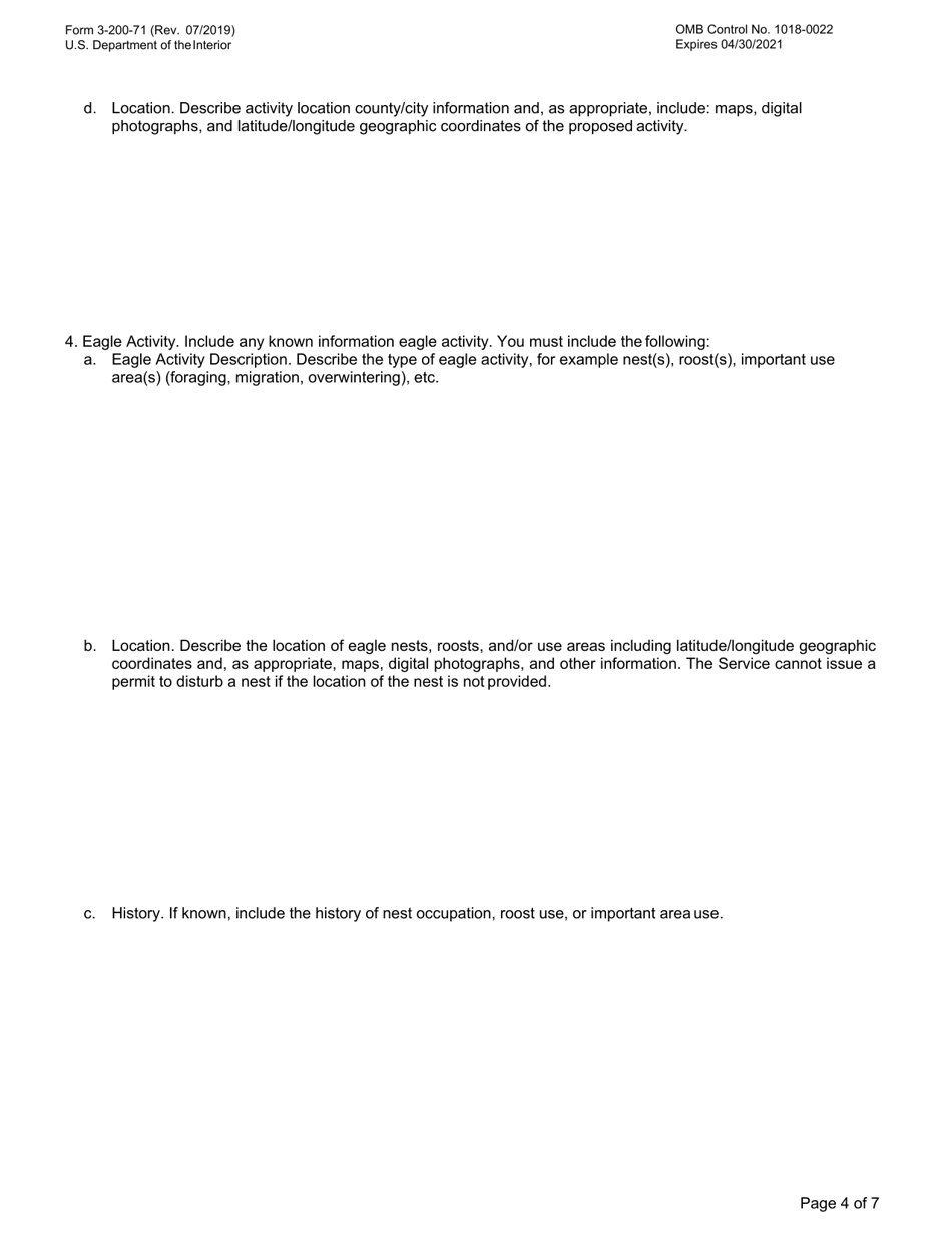 FWS Form 3-200-71 Federal Fish and Wildlife Permit Application Form - Eagle Take - Associated With but Not the Purpose of an Activity (Incidental Take), Page 4