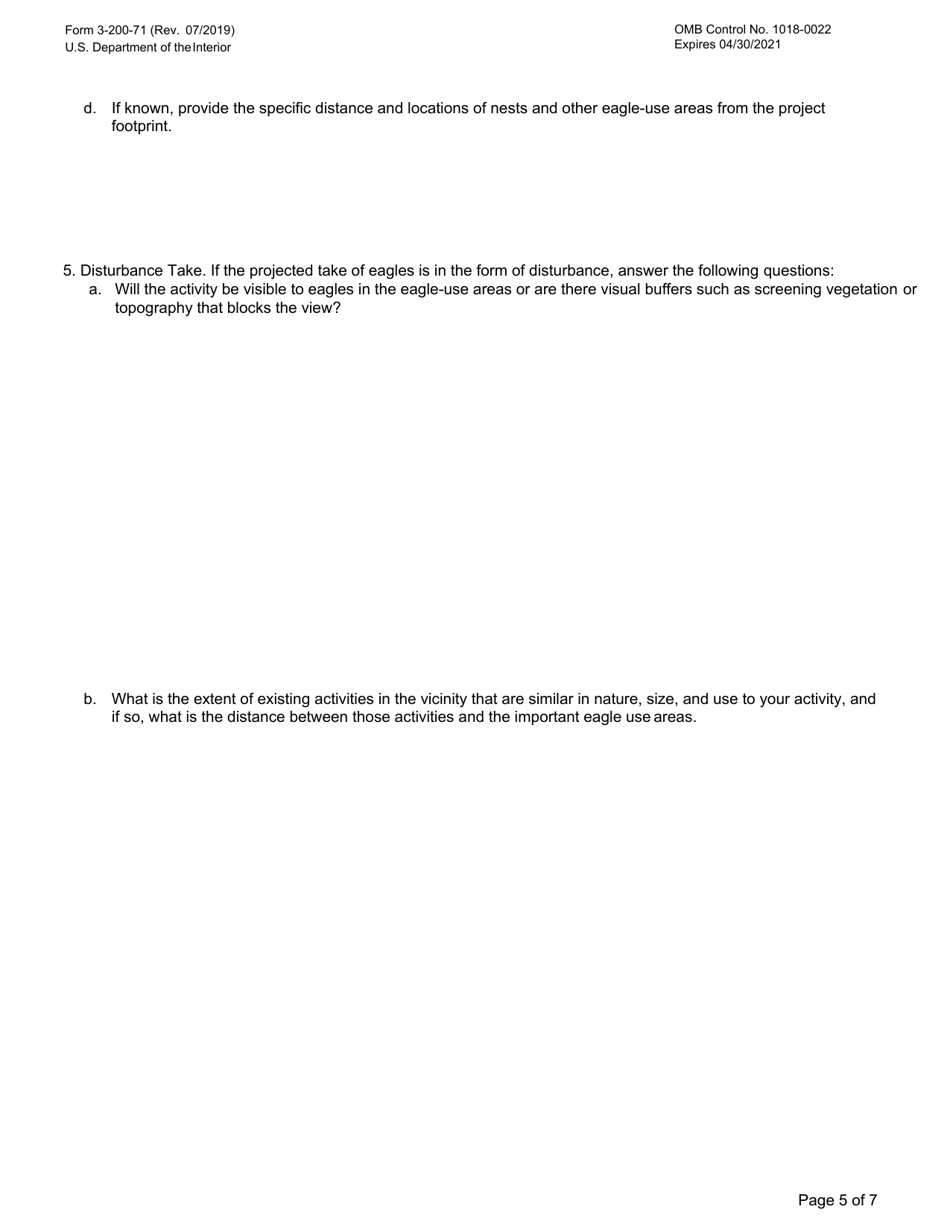 FWS Form 3-200-71 Federal Fish and Wildlife Permit Application Form - Eagle Take - Associated With but Not the Purpose of an Activity (Incidental Take), Page 5