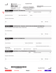 Form REV-516 Notice of Transfer (For Stocks, Bonds, Securities or Security Accounts Held in Beneficiary Form) - Pennsylvania