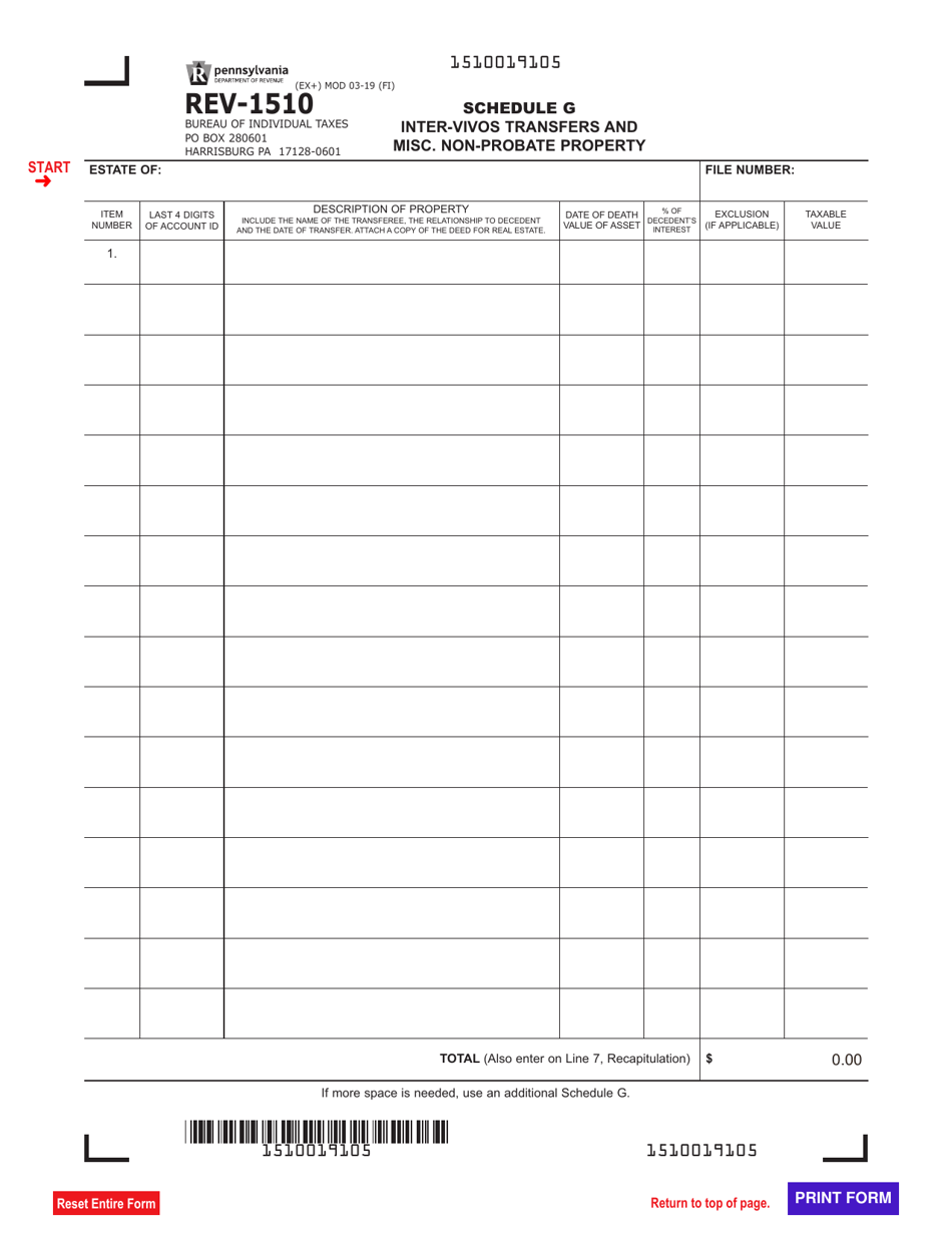 Form REV-1510 Schedule G Inter-Vivos Transfers and Misc. Non-probate Property - Pennsylvania, Page 1