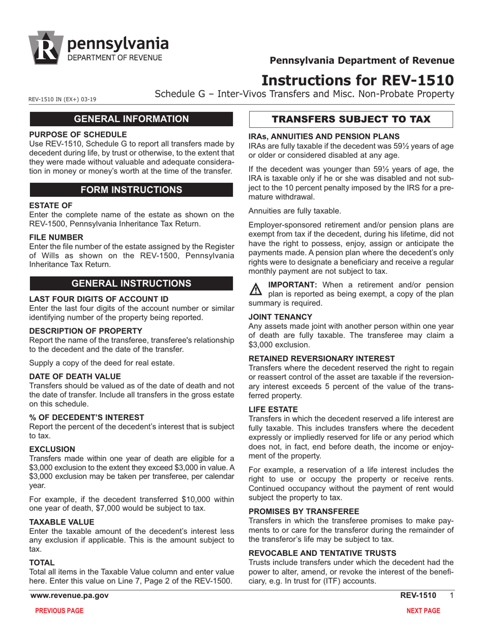 Form REV-1510 Schedule G Inter-Vivos Transfers and Misc. Non-probate Property - Pennsylvania, Page 3