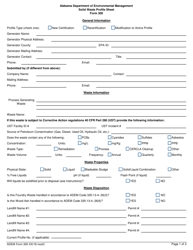 ADEM Form 300 Solid Waste Profile Sheet - Alabama