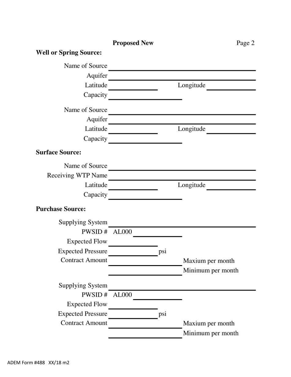 ADEM Form 488 Drinking Water - Construction Permit Application - Alabama, Page 2