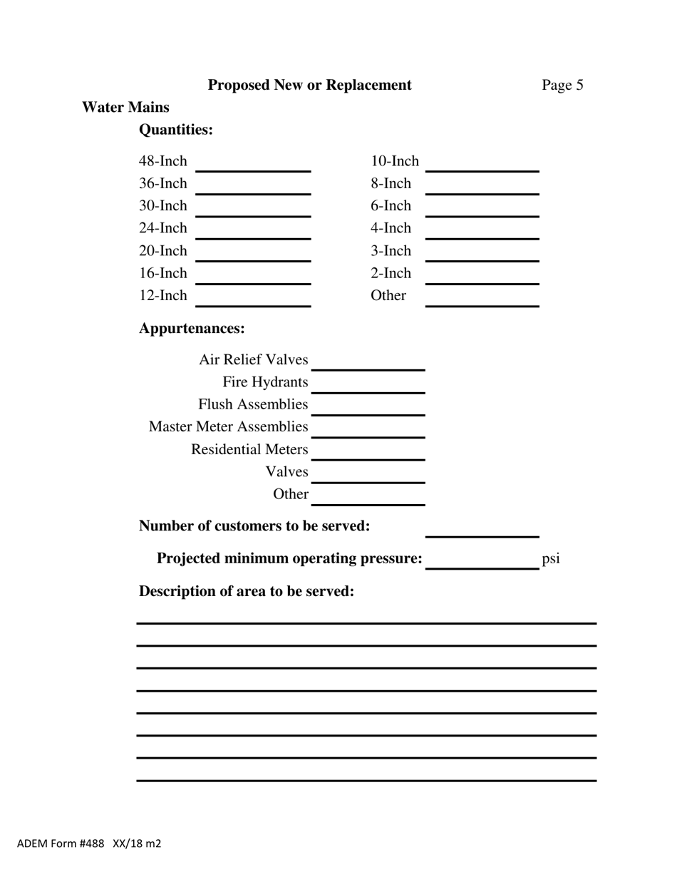 ADEM Form 488 Drinking Water - Construction Permit Application - Alabama, Page 5