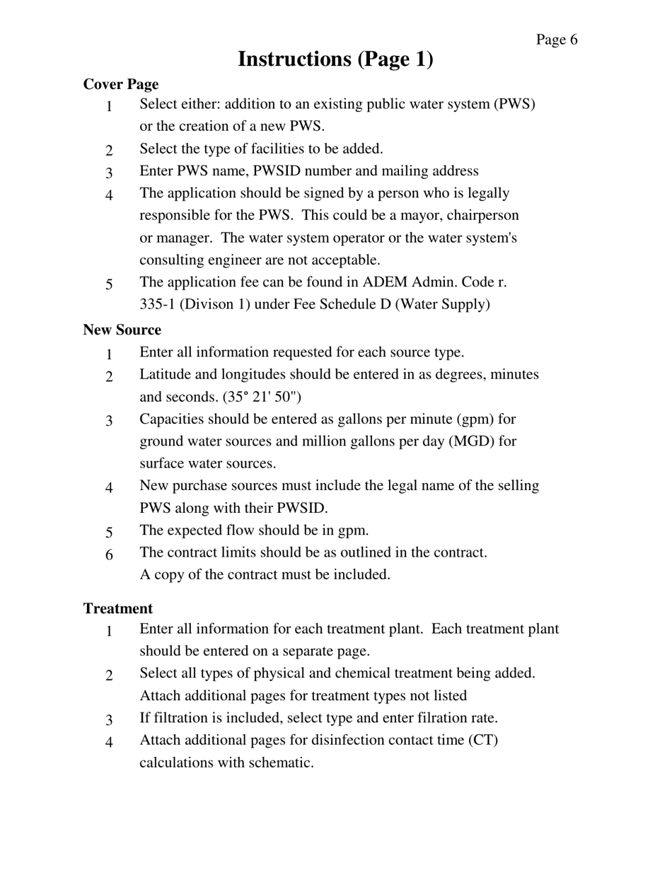 ADEM Form 488 Drinking Water - Construction Permit Application - Alabama, Page 6