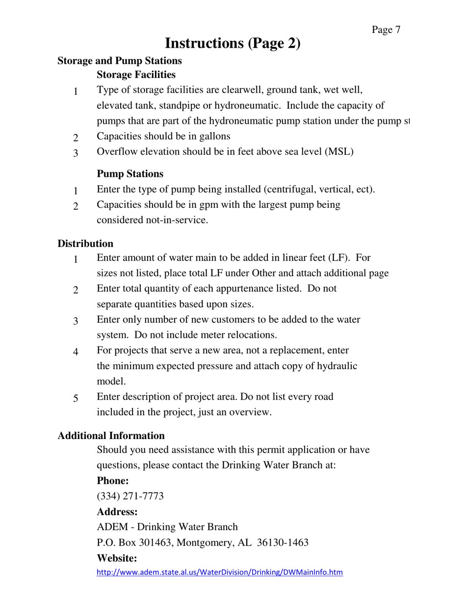 ADEM Form 488 Drinking Water - Construction Permit Application - Alabama, Page 7
