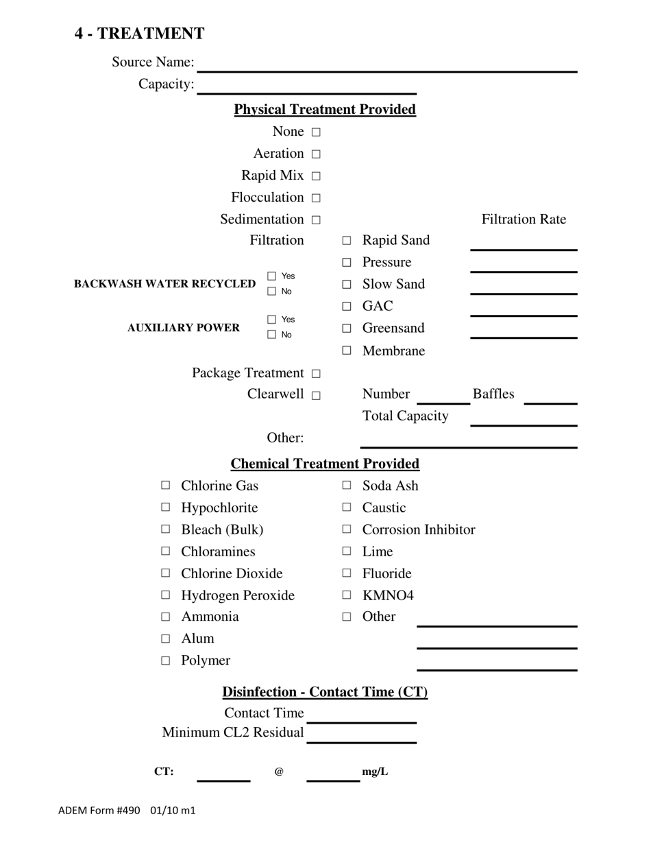 ADEM Form 490 Drinking Water - Renewal Permit Application - Alabama, Page 4
