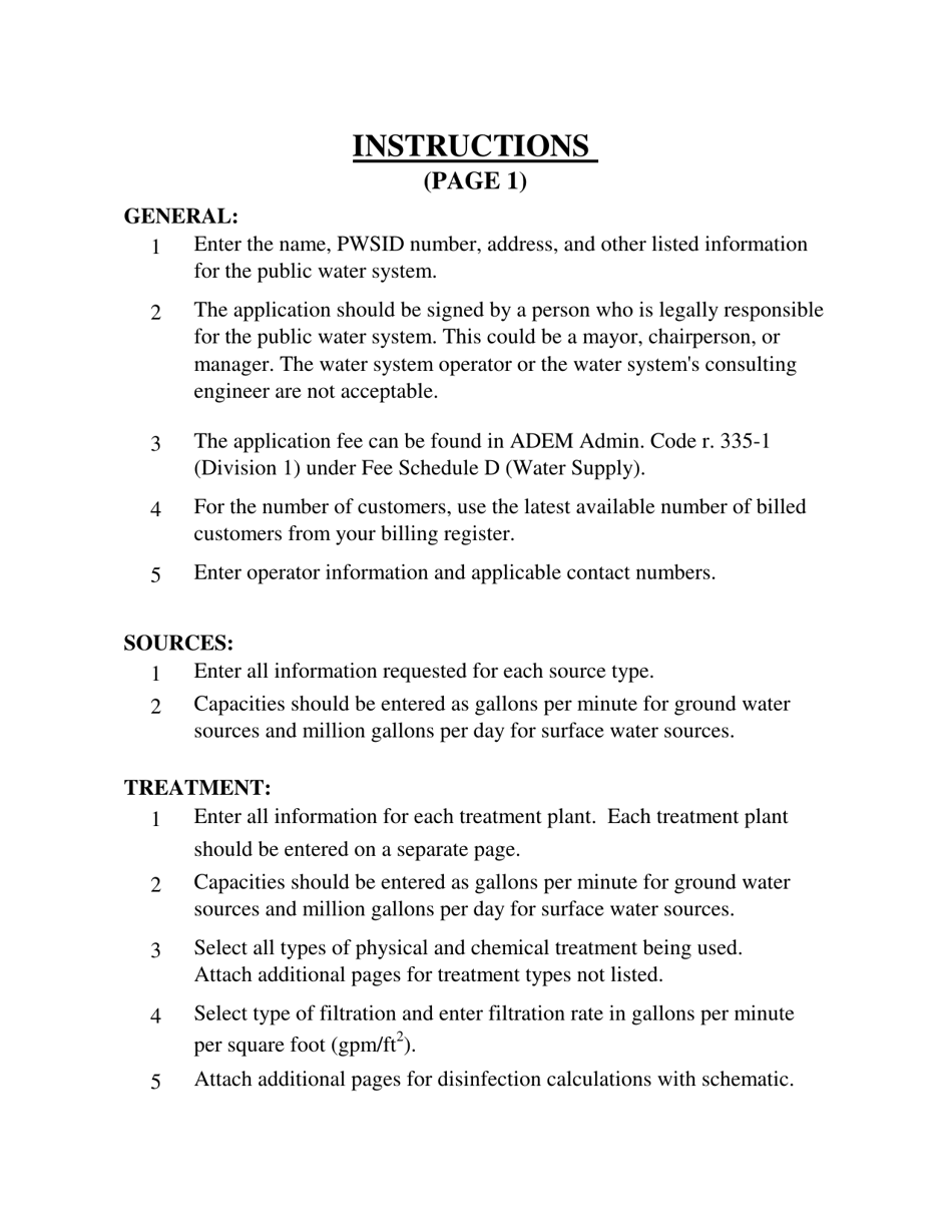 ADEM Form 490 Drinking Water - Renewal Permit Application - Alabama, Page 7
