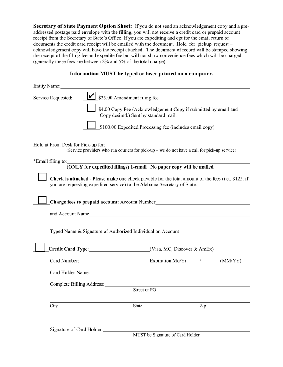 Foreign Corporation (Business or Non-profit) Amendment to Registration - Alabama, Page 3