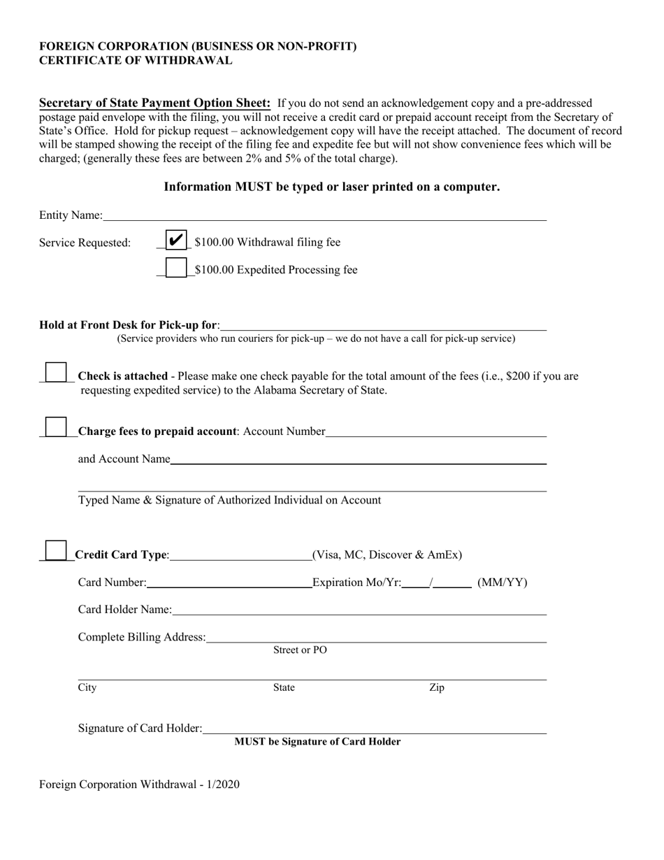 Foreign Corporation (Business or Non-profit) Certificate of Withdrawal - Alabama, Page 3