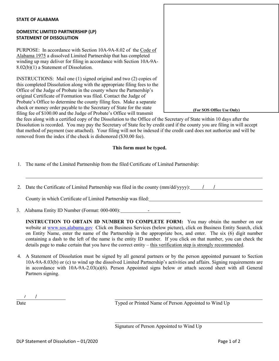 Alabama Domestic Limited Partnership (Lp) Statement of Dissolution ...