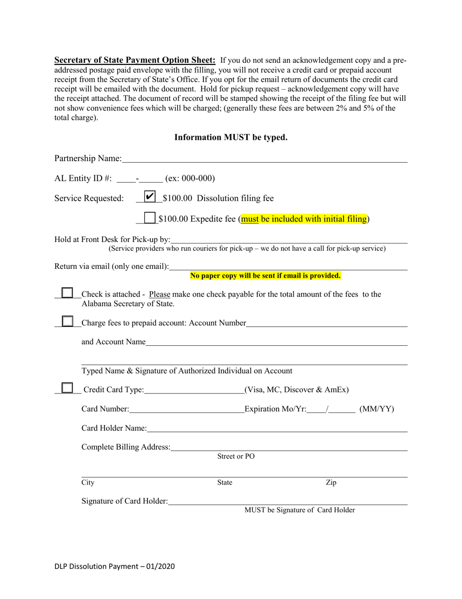 Domestic Limited Partnership (Lp) Statement of Dissolution - Alabama, Page 3