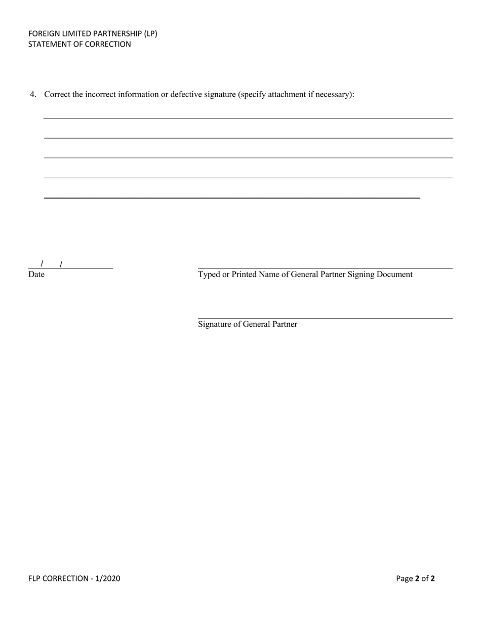 Foreign Limited Partnership (Lp) Statement of Correction - Alabama, Page 2