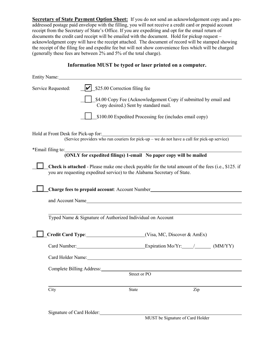 Foreign Limited Partnership (Lp) Statement of Correction - Alabama, Page 3