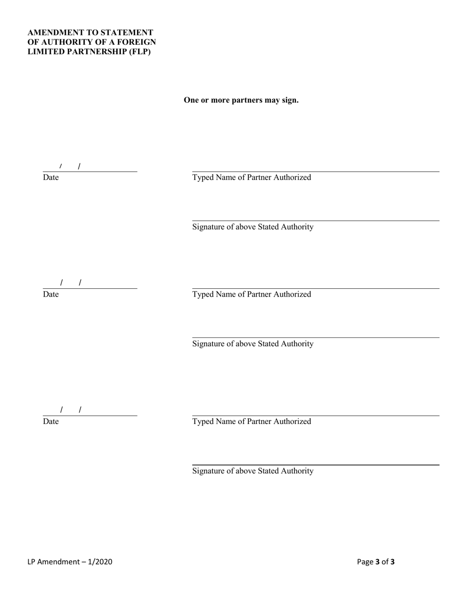 Amendment to Statement of Authority of a Foreign Limited Partnership (Flp) - Alabama, Page 3