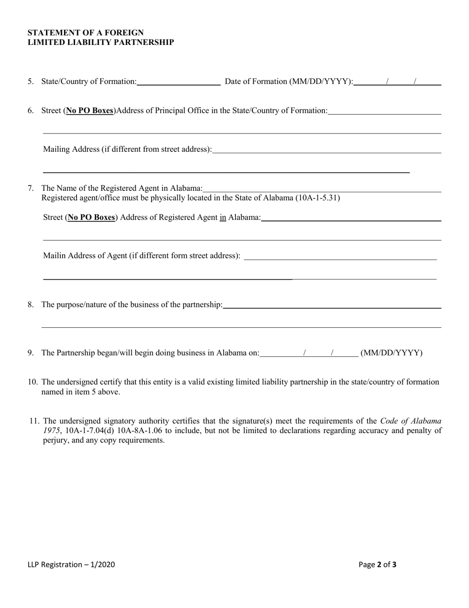 Statement of Authority for Foreign Limited Liability Partnership (LLP ) - Alabama, Page 2