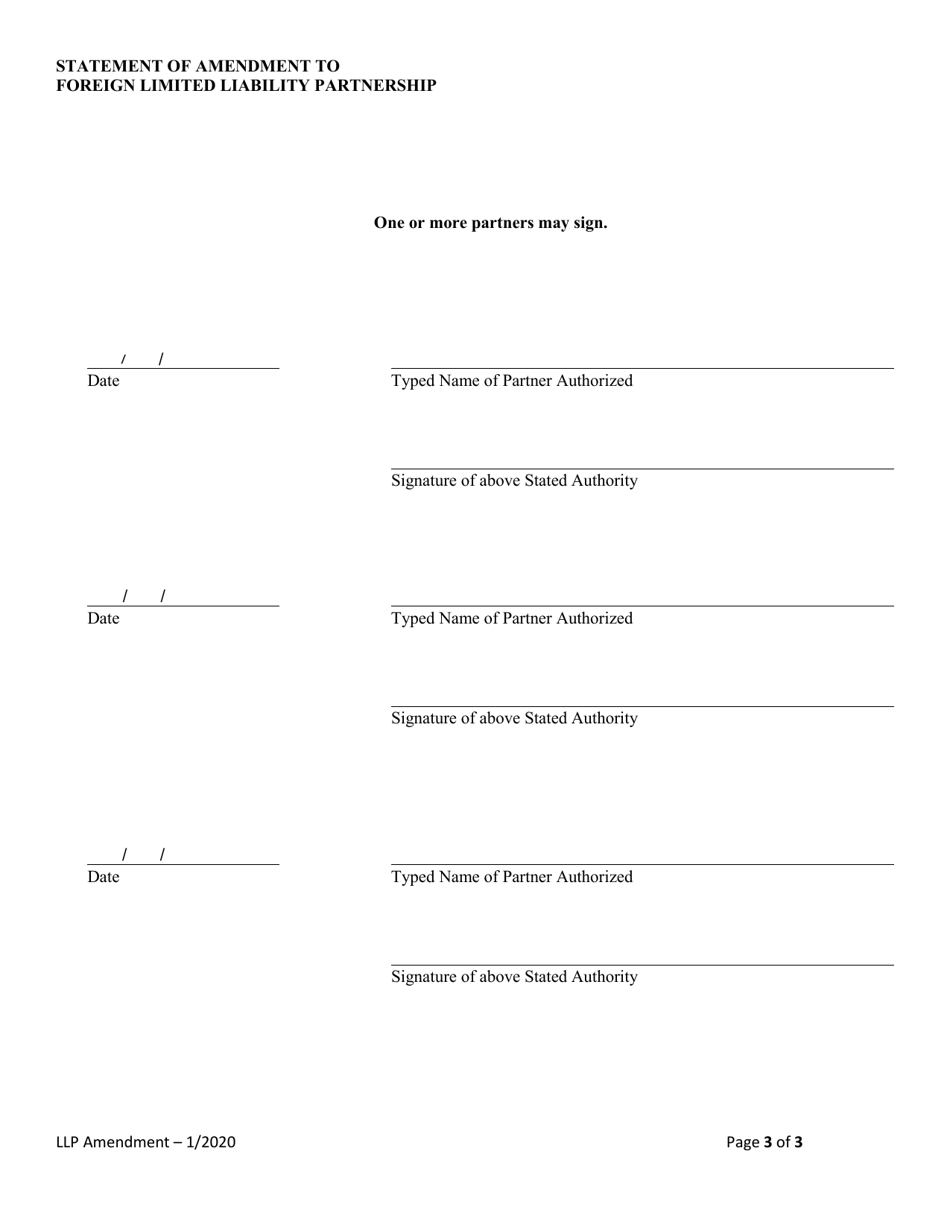 Statement of Amendment to Foreign Limited Liability Partnership (LLP ) - Alabama, Page 3