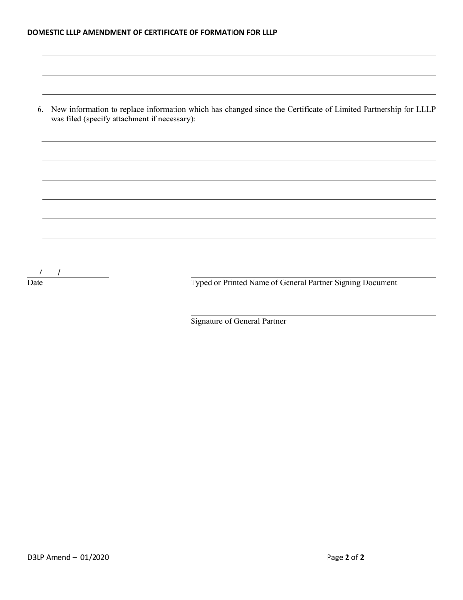 Domestic Limited Liability Limited Partnership (Lllp) Amendment of Certificate of Formation - Alabama, Page 2