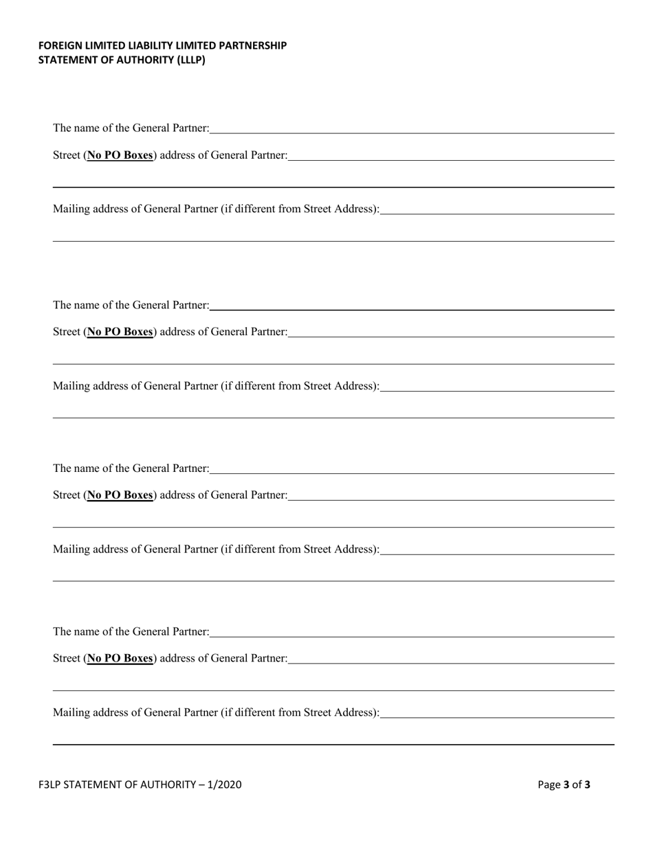 Foreign Limited Liability Limited Partnership Statement of Authority (Lllp) - Alabama, Page 3