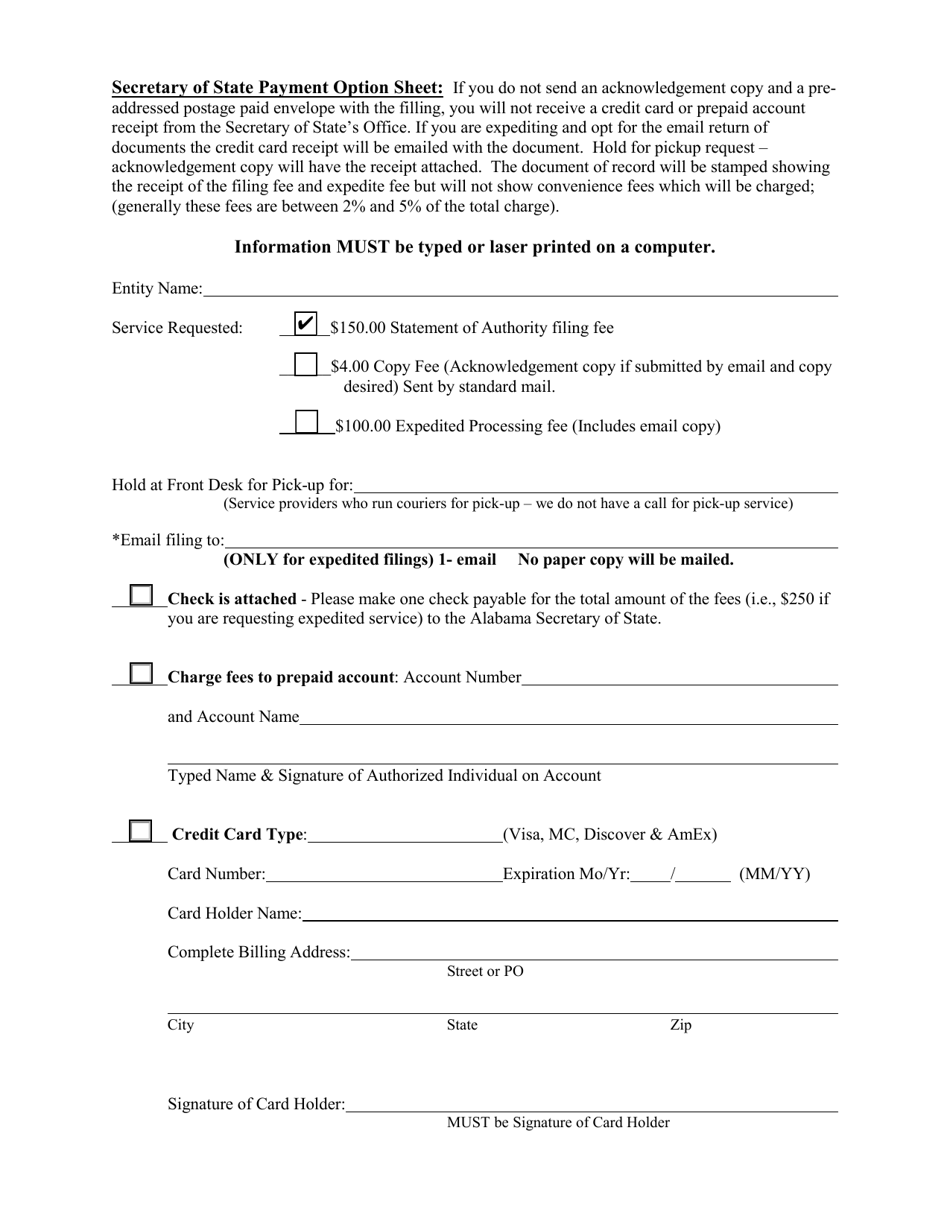 Foreign Limited Liability Limited Partnership Statement of Authority (Lllp) - Alabama, Page 4