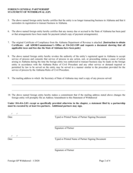 Foreign General Partnership Statement of Withdrawal (Gp) - Alabama, Page 2