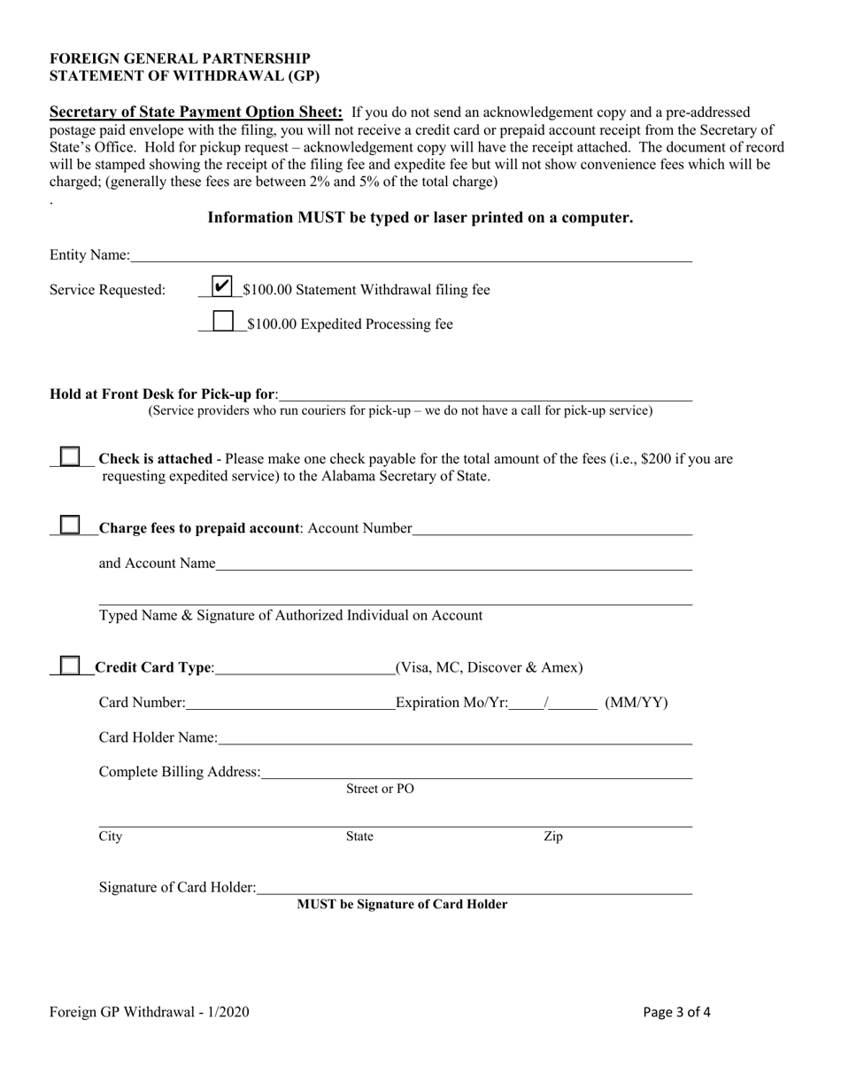 Foreign General Partnership Statement of Withdrawal (Gp) - Alabama, Page 3