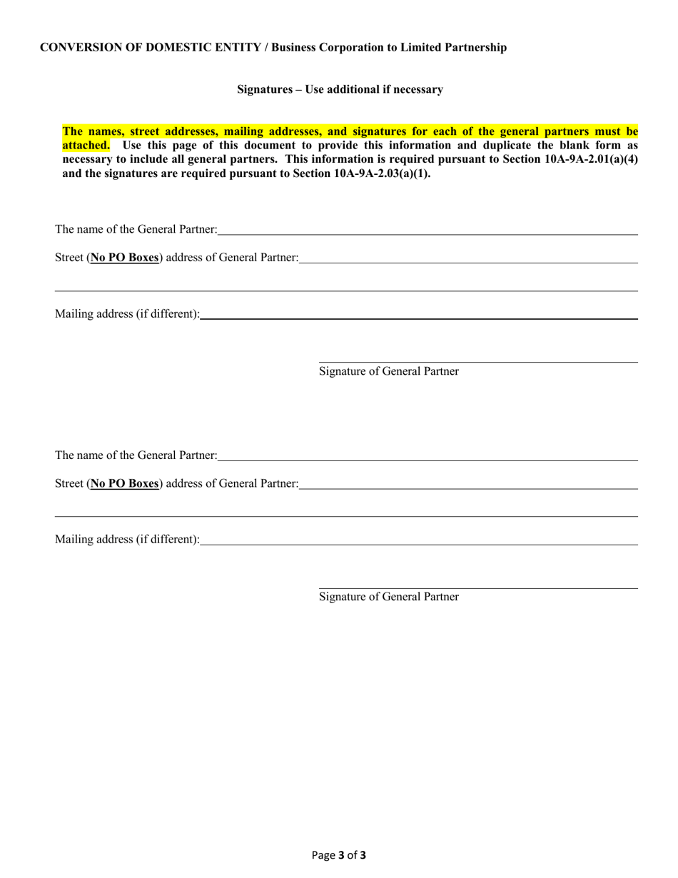 Conversion of a Domestic Entity Business Corporation to Limited Partnership - Alabama, Page 3