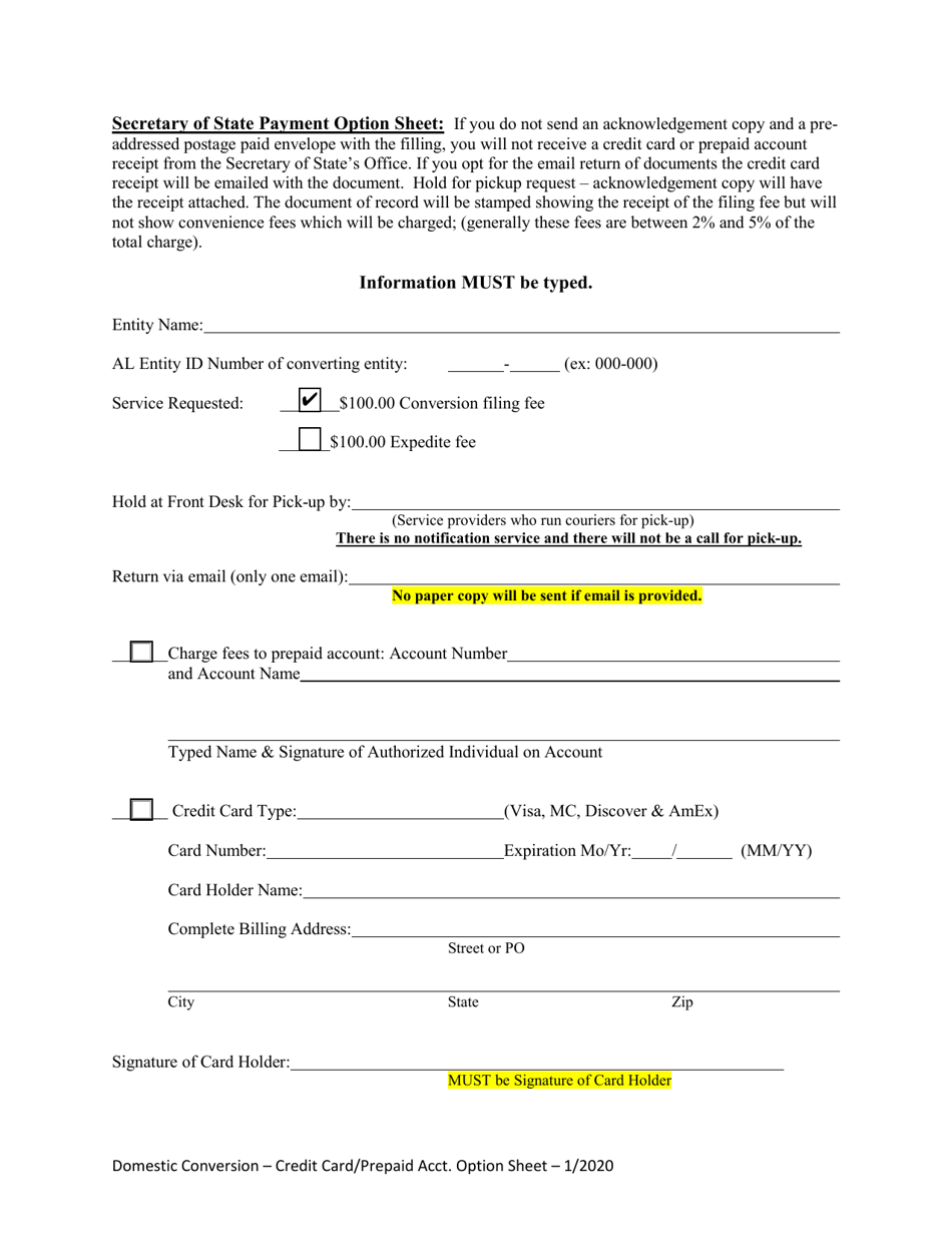 Conversion of a Domestic Entity - Limited Liability Company - Alabama, Page 4