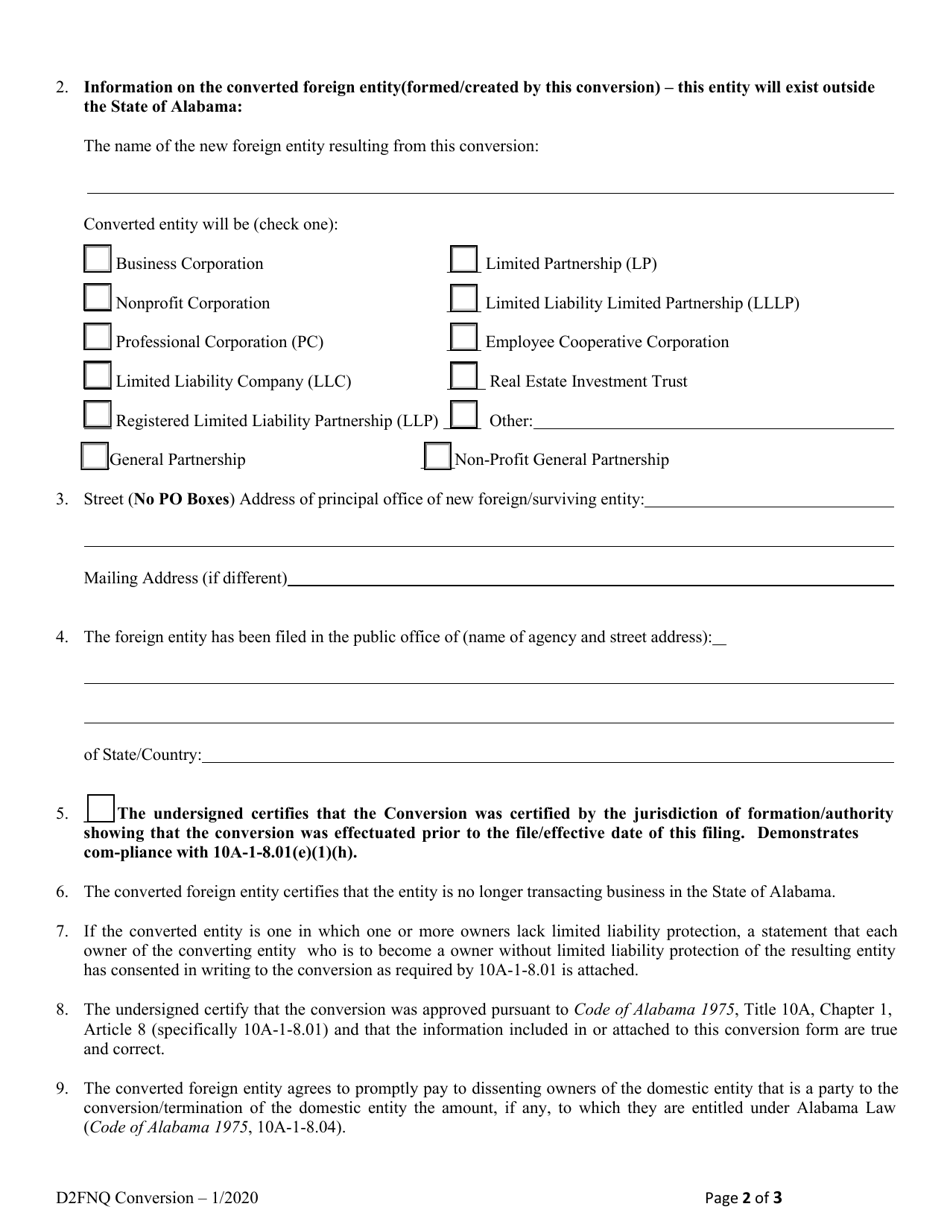 Domestic Entity Conversion to Non-registered Foreign Entity (Termination of Domestic Entity) - Alabama, Page 2