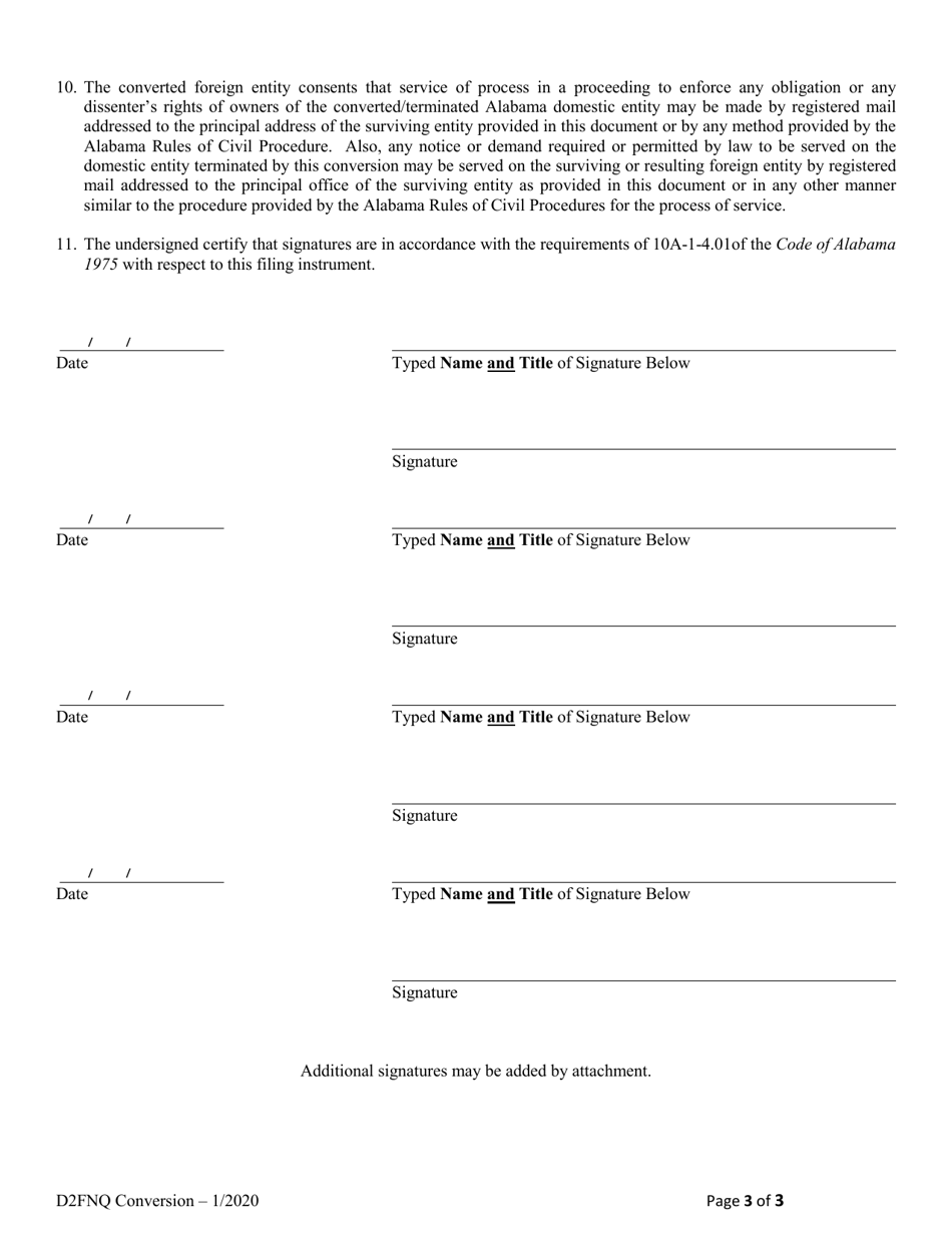 Domestic Entity Conversion to Non-registered Foreign Entity (Termination of Domestic Entity) - Alabama, Page 3