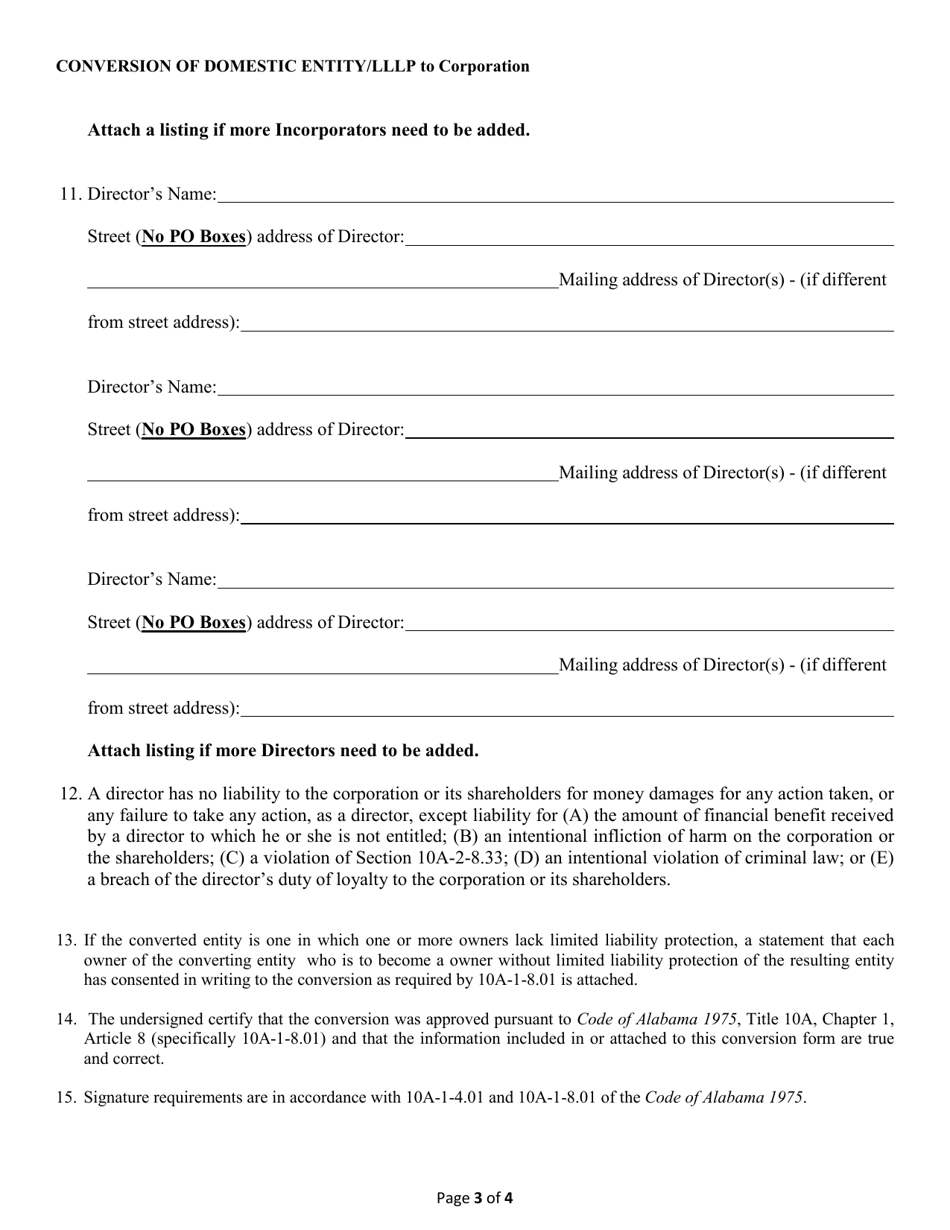Conversion of a Domestic Entity Limited Liability Company to Business Corporation - Alabama, Page 3