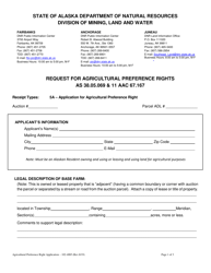 Form 102-4085 Request for Agricultural Preference Rights - Alaska