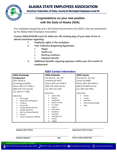 Union Notification for Asea (Ggu) - Alaska Download Pdf