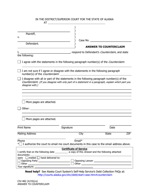 Form CIV-482  Printable Pdf