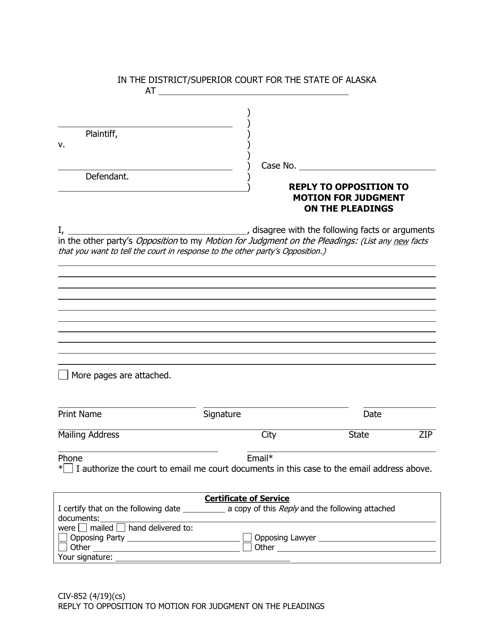 Form CIV-852  Printable Pdf