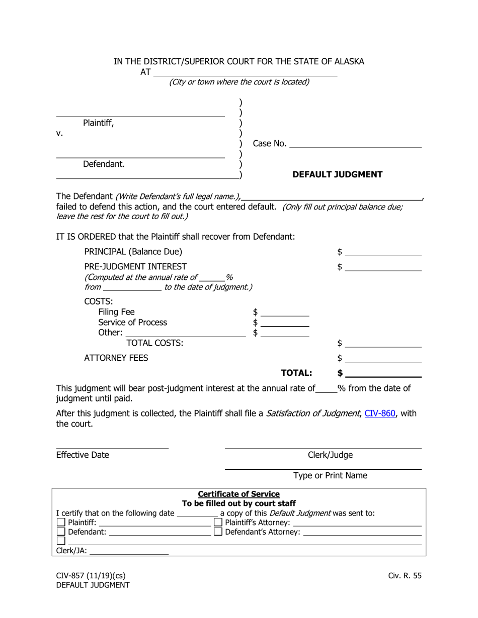 Form CIV-857 Default Judgment - Alaska, Page 1