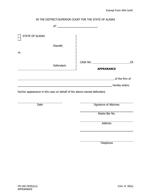 Form CR-160  Printable Pdf